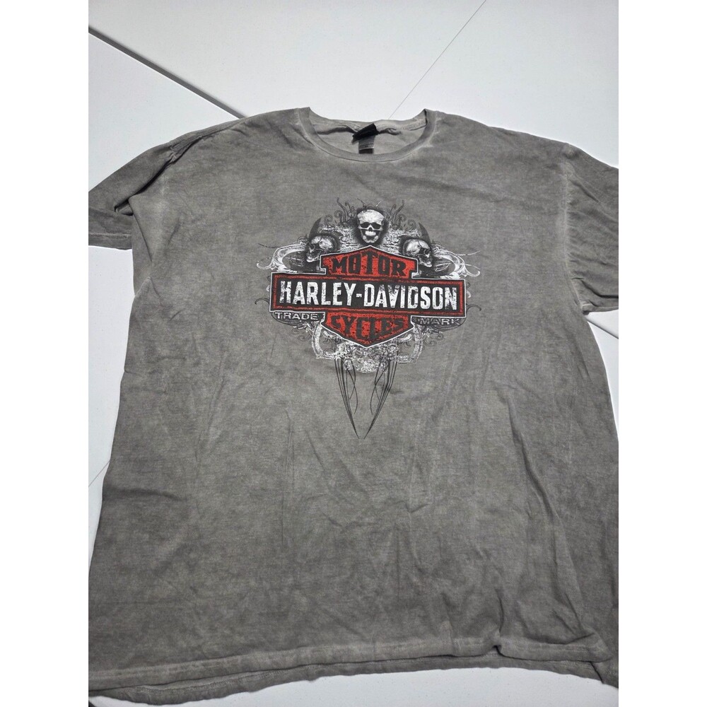Harley Davidson T Shirt 3XL Grey Acid Wash Skulls Dealer Graphic Tee Minnesota